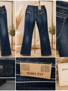 Silver Dark Indigo Bootcut Jeans with White Stitching